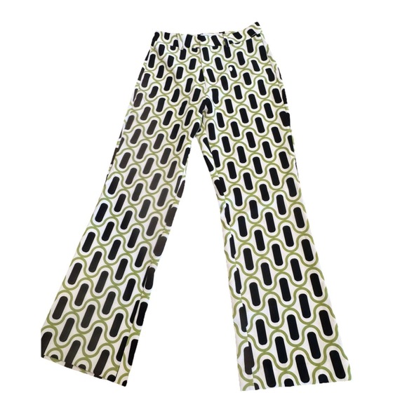 Zara Womens‎ Pants Green Blue Mod Retro Geometric Skinny Flare Crop Small - Picture 2 of 6